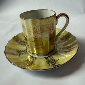 VTG Iridescent Yellow & Gold Lustreware Teacup Set – Unmarked Japanese Porcelain